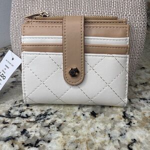 NWT Aldo White and Tan Quilted Vegan Leather Soft Wallet